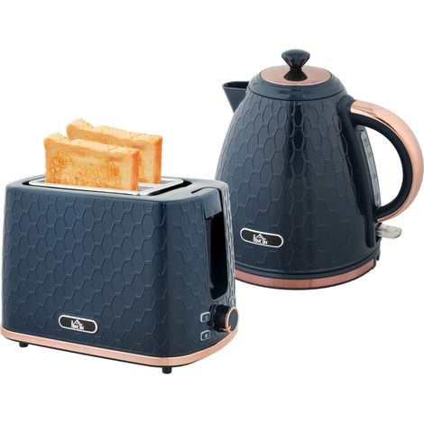 1.7L 3000W Fast Boil Kettle & 2 Slice Toaster Set, Kettle and Toaster Set with Auto Shut Off, Browning Controls, Blue