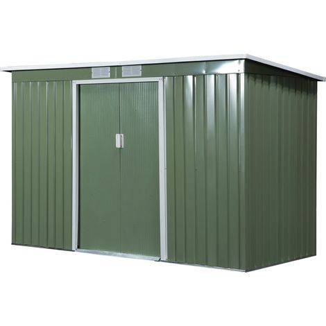 easycomfort casetta da giardino porta utensili in lamiera di acciaio con porte scorrevoli, 280x130x172cm, verde chiaro (1/5)
