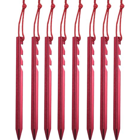 20 Pièces Piquet de Tente Sardines de Fixation Piquet Sol Sardines Camping Aluminium Piquet avec Cordon Réfléchissant pour Fixation Tentes 18cm Rouge