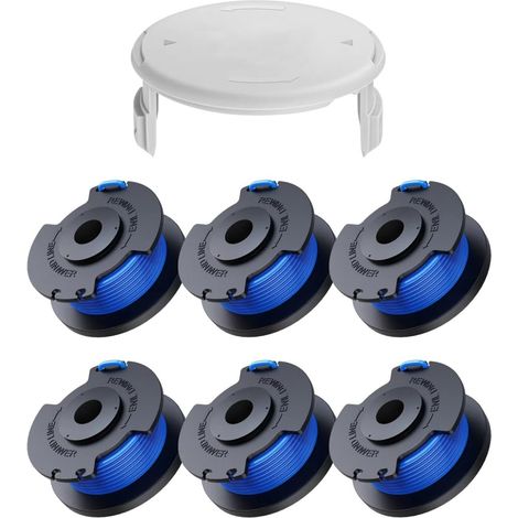 Bobine Fil Coupe Bordure - Ø 1,6 mm - Longueur 20,11 m - Compatible avec Débroussailleuses Sans Fil Ryobi ONE+ 18 V / 24 V / 40 V - Lot de 7 (6 Bobines + 1 Couvercle) (1/5)