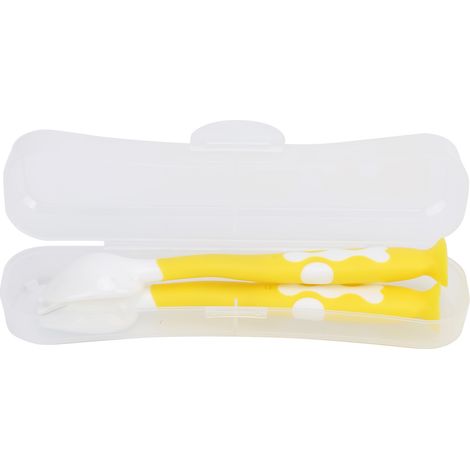 Cuillères et fourchettes flexibles pour l'apprentissage de l'alimentation autonome des bébés et des tout-petits ustensiles faciles à prendre en main cuillères d'apprentissage jaunes (1/5)