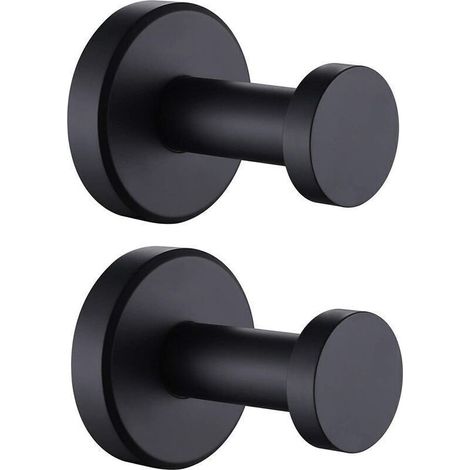Patère de salle de bain Lot de 2 crochets pour serviette de salle de bain noir mat, cintre rond en acier inoxydable, support mural décoratif contemporain pour toilettes, cuisine - Noir (1/4)