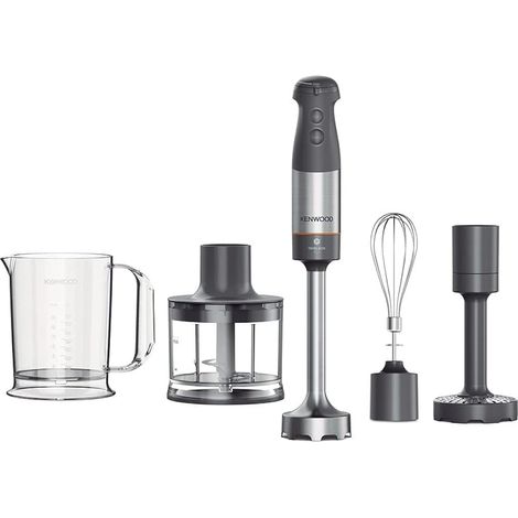 Mixeur à main avec anti-éclaboussures, hachoir 500 ml, fouet en métal et purée en plastique sans BPA, passe au lave-vaisselle, 1000 W, gris (1/5)