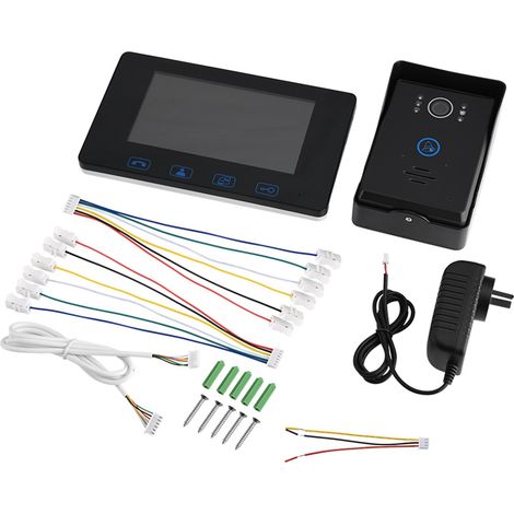 Kit de visiophone filé HD 7 pouces, 1,3 mégapixels, angle 150°, écran tactile, sonnette vidéo avec moniteur, prise AU, noir (1/5)