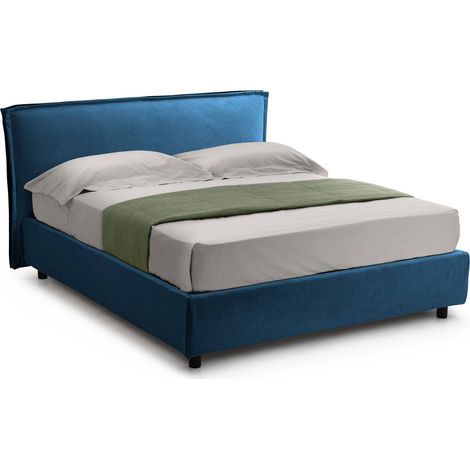 Lit à la française Bronte, déhoussable, avec rangement Made in Italy, bleu (1/5)