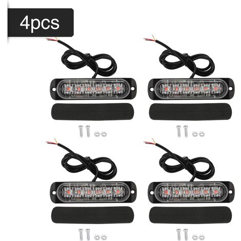 Lot 4 Feux de Gyrophare LED 6 Ampoules 12-24V Barre Clignotante d'Avertissement Urgence Rouge (1/5)