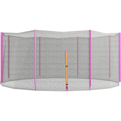 Filet Protection Trampoline 8 Pales Entrée Fermeture Eclair PE Ø366x180 cm Noir Rose