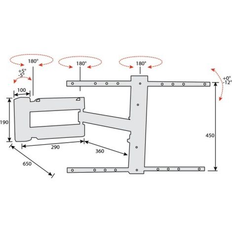 Support tv led inclinable double bras articulé - Fixation : Murale - Pour écran : 32 à 55\" - Profondeur maxi : 650 mm - Profondeur mini : 40 mm - Décor : Noir - Charge : 25 kg - ITAR (1/3)
