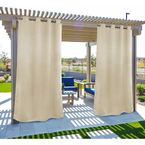EASYCOMFORT Rideaux d'extérieur Jardin Patio Gazebo Rideaux occultants Coupe-vent Protection UV Résistant à la moisissure Rideaux isolés avec boutonnières 132,1 x 213,4 cm 2 panneaux Beige (1/4)