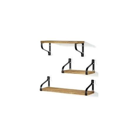 Set di 3 mensole a muro sospese in legno e ferro, portata massima 20 kg, ideali per soggiorno, camera da letto, ufficio, bagno o cucina, colore nero carbone - Crezuo