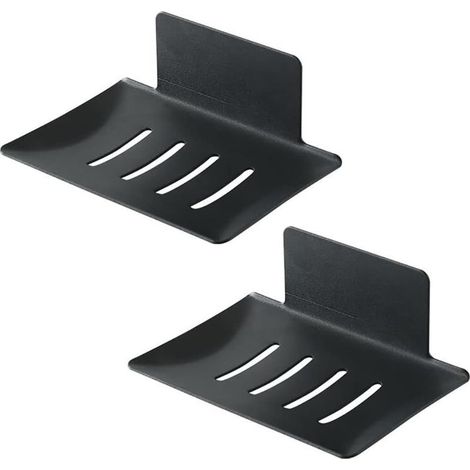 Porte-Savon,2 PCS Porte-Savon adhesive to Fastening Wall-mounted in stainless steel Door Chamois Tray of Storage Durable for bathroom and Kitchen without drilling Black (1/5)