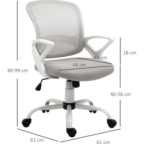 Sedia da ufficio Vinsetto, sedia da scrivania in rete traspirante, regolabile in altezza e inclinazione, sedile girevole a 360° e supporto lombare, 61x61x89-99 cm, grigia