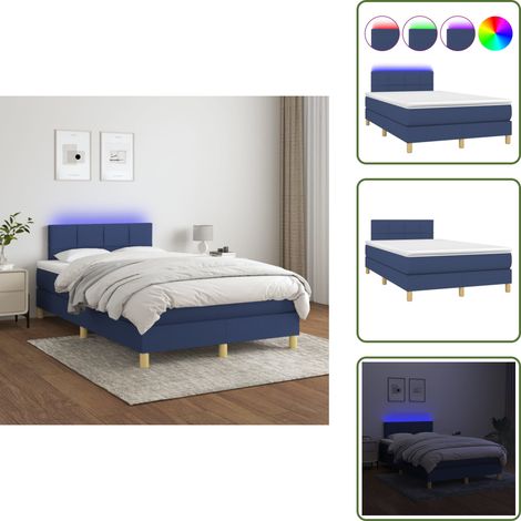 Letto con luci LED - vidaXL Letto a Molle con Materasso e LED Blu 120x200cm in Tessuto - Letto con testiera regolabile