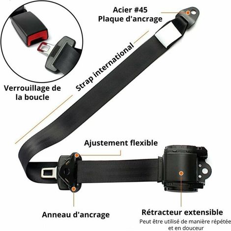 Ceinture de sécurité de voiture, réglable universel 3 points Ceinture de sécurité de voiture, Seat automatique télescopique pour voiture Ceinture de voitures Accessoires Voyage Véhicule,(30CM) (1/3)