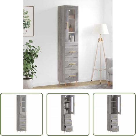 The Living Store Highboard Grau Sonoma 34,5x34x180 cm Holzwerkstoff - Hochschrank - Sideboard - Wohnraumgestaltung - Aufbewahrungslösung - Grau Sonoma (1/5)