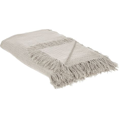 Copriletto decorativo con frange in cotone 220 x 240 cm Grigio Chiaro Yerbent