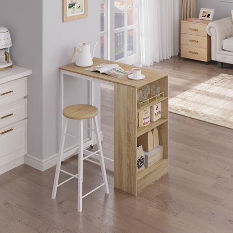 WOLTU Bartisch Thekentisch Küchentheke Stehtisch Tresentisch mit 3 Regalfächern aus Metall Holzwerkstoff für Wohnzimmer Esszimmer 91x49x91cm Helle Eiche+Weiß