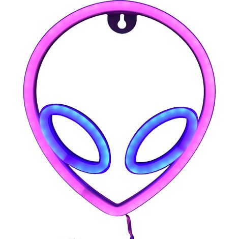 Pancarte lumineuse Néon Alien Lampe Décorative pour Chambre Salon Bar USB ou Piles Visage Rose Œil Bleu (1/5)