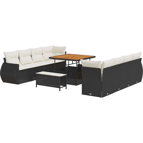 Garden Sofa Set with Storage 11 pcs Black Poly rattan vidaXL