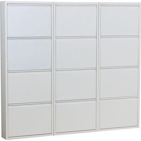 Pisa Armoire à chaussures avec 12 casiers/portes en métal blanc. Livrée entièrement montée.