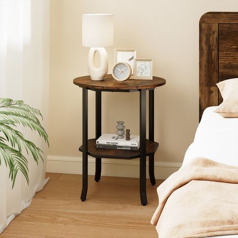 Table d'Appoint Ronde à 2 Niveaux Table Basse Industrielle avec Compartiment de Rangement avec Cadre en Métal Brun Rustique (1/5)