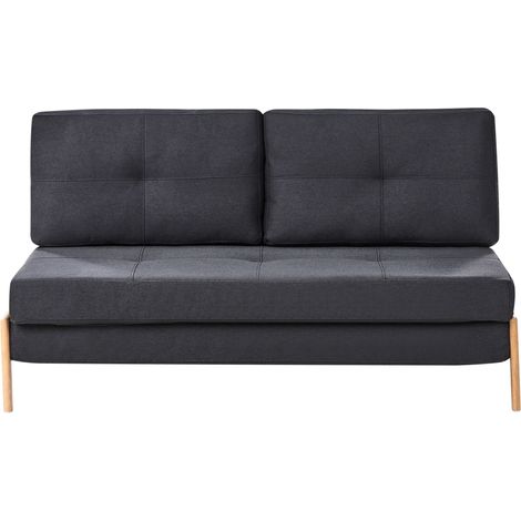 Canapé-lit 2 Places en Tissu Noir et Bois avec Fonction Lit Confortable pour Salon Scandinave Beliani (1/5)