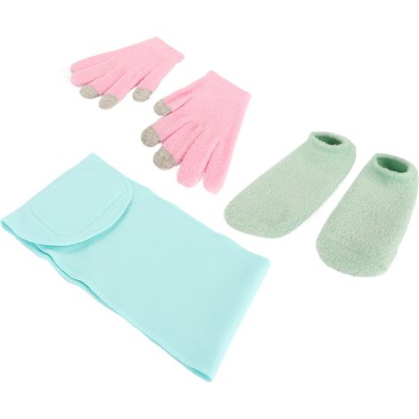 Gants et chaussettes spa hydratants tactiles, lot réutilisable pour soin réparateur et exfoliant, avec masque cou nu, traitement beauté mains et pieds (1/5)