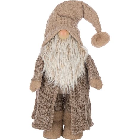 Père-Noël Gnome en Tissu "Sweat Hiver" 89cm Taupe