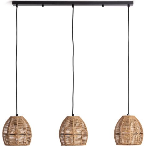 – Suspension papier tressé 3 spots – Design naturel en papier calque – Dimensions 1720mm x Ø200mm – Compatible ampoules E27 (1/5)