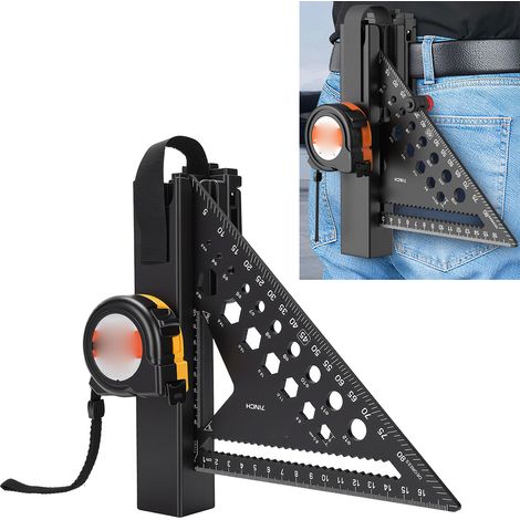 Ensemble de mesure portable multifonctionnel : équerre en alliage d’aluminium de 7 pouces, ruban à mesurer en acier de haute précision de 5 m, clip de ceinture en ABS, ensemble combiné d’outils de mes (1/5)
