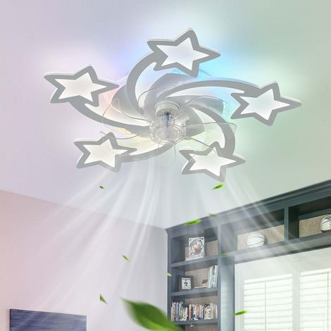 RGB-Deckenventilator mit Licht mit APP-Fernbedienung, Deckenventilatorlampe für Kinderzimmer, umkehrbar, 6 Geschwindigkeiten, dimmbar, Kronleuchter-Ventilator, Memory-Funktion, leises Timing, Weiß [En