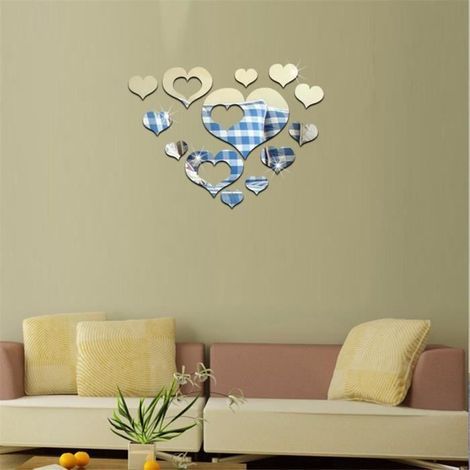 Crystal Acrylic Heart Wall Stickers - Set of 16 in Silver (1/4)