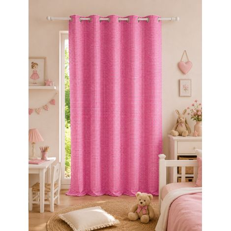 Rideau Vichy Framboise et Blanc à Œillets – Ambiance Fille - 140x240cm - Framboise (1/2)