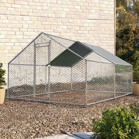 Enclos à volaille 3 x 4 x 2m en métal argenté avec toit en PE (1/5)