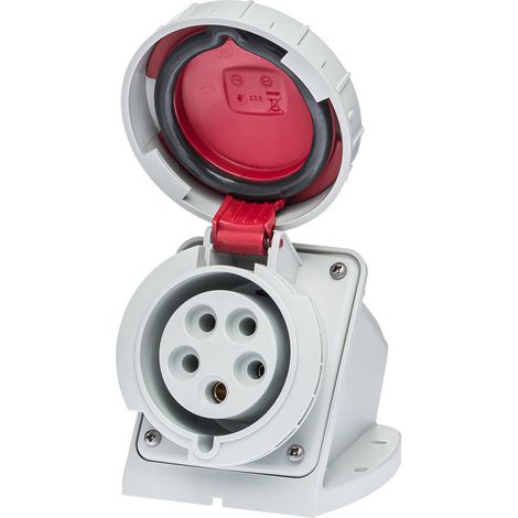Socle de prise tétrapolaire 32A 3P+N+T – Montage mural étanche IP67 – Raccordement par borne à vis – Pour câbles rigides jusqu'à 10mm²