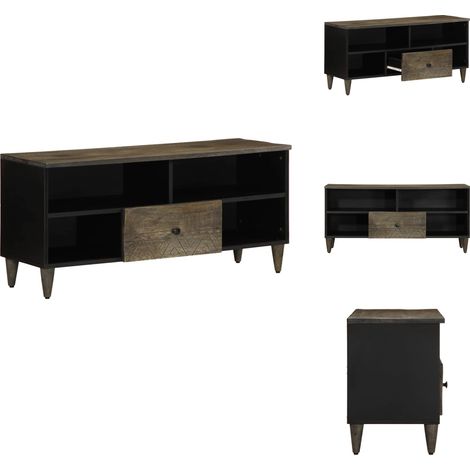 Meuble TV noir 100x33x46 cm bois massif de manguier - Meuble TV - Meubles TV - Banc TV - Buffet TV (1/5)