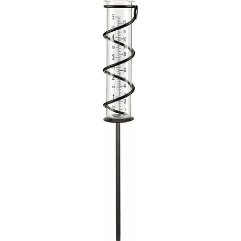 Pluviómetro de vidrio en espiral con marco de metal, vaso medidor, accesorios de hierro, tubo de vidrio, decoración para jardín, césped y patio. (1/4)
