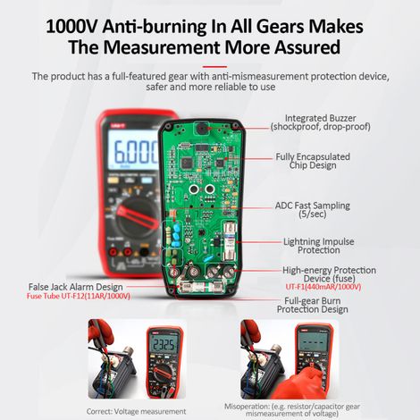 Multimètre numérique UNI-T UT15B MAX 1000 V 6000 points, testeur de variateurs de fréquence (VFD), mesure de tension et de courant AC/DC, résistance, capacité, fréquence, rapport cyclique et températu (1/5)