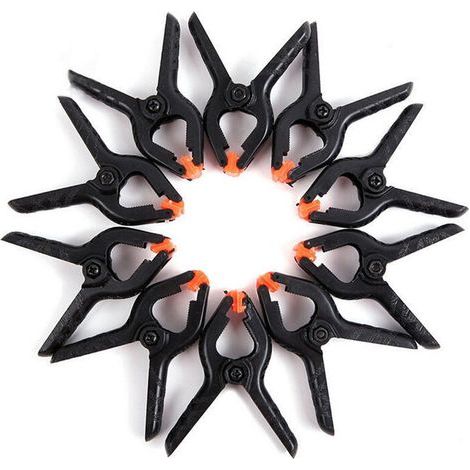 Juego de 10 abrazaderas de resorte de plástico, apertura de hasta 4,7 cm, clips de sujeción para decoración, carpintería y estudios fotográficos. (1/4)
