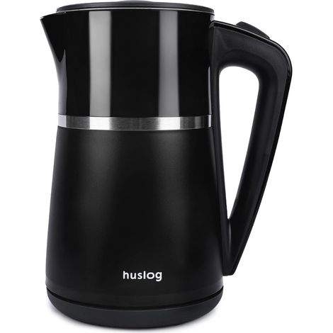Bouilloire Électrique 1,7L, 2200W, Double Paroi Isolante, Ébullition Rapide et Silencieuse, Arrêt Automatique, Sans Fil avec Base 360°, Couvercle Amovible, Bec Verseur Précis, Noir (1/5)