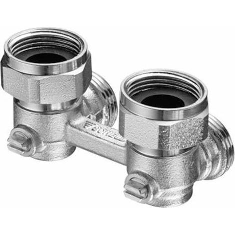 Robinet d'arrêt double, filetage mâle 3/4", nickel mat