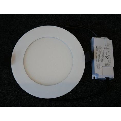 Plafonnier encastré LED 12W blanc fixe Ø 145x13mm 4000K 960lm 110° non-dimmable alim 230V ultra-plat IP44 MB Dalle TRAJECTOIRE (1/2)