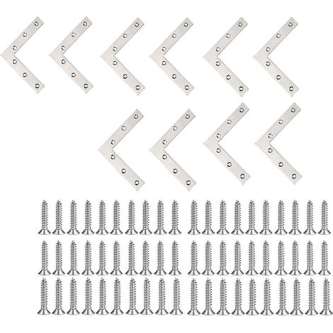 Lot de 10 équerres d'angle en acier inoxydable, fixations pour meubles, plaques de fixation plates, connecteurs en L avec vis 120 x 120 mm (1/5)