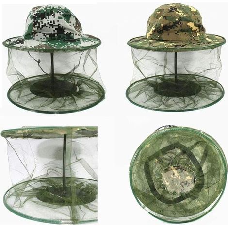 Equipo de protección Sombrero de camuflaje Apicultor Apicultor Repelente de mosquitos Máscara para exteriores Pesca Camping Mosquitera Sombrero Equipo de protección 2 piezas (1/4)