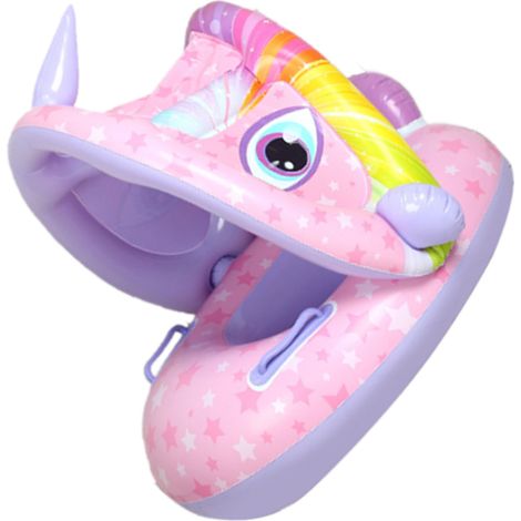 Bouée gonflable avec auvent, forme unique, coussin gonflable et dossier confortable, bouée pour enfants, pare-soleil Licorne pour bateau (1/5)
