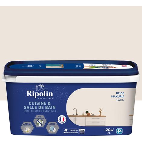 Wandfarbe, RIPOLIN Küche und Bad, 2 Liter, Makuri-Satin-Beige RIPOLIN