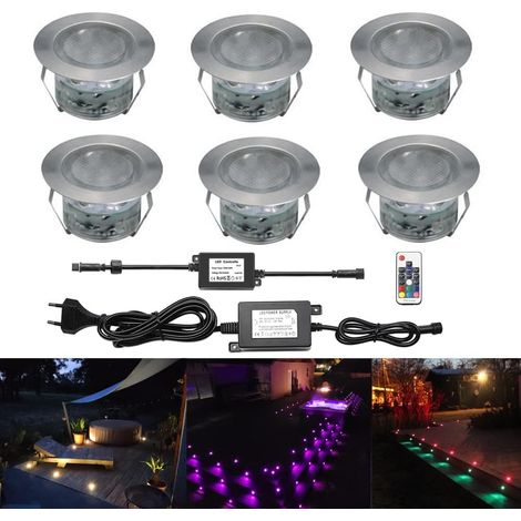 10 Spot LED Eclairage Extérieur Encastrable Sol Terrasse Bois,45mm Spots Encastré Extérieur Fait en IP67 DC12V 1W Avec Alimentation EU Pour Jardin Escalier Patio RGB (1/5)