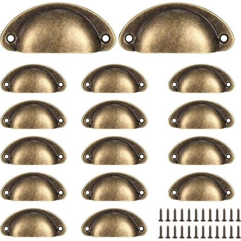 Lot de 16 poignées vintage demi-rondes pour tiroirs, poignées et boutons de porte d'armoire de cuisine, poignées de porte de commode (1/4)