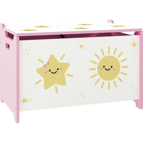 Baule Portagiochi per Bambini 60x37x39 cm con Coperchio in MDF Rosa (1/5)