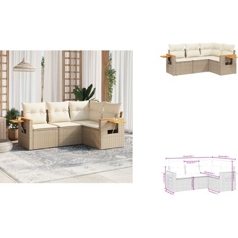 4-tlg. Garten-Sofagarnitur mit Kissen Beige Poly Rattan - Gartenmöbel - Sofasatz - Rattan Möbel - Outdoor Sofa - Esszimmergarnitur (1/3)